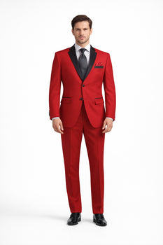 Mens Red Suit Color Two Button Suit