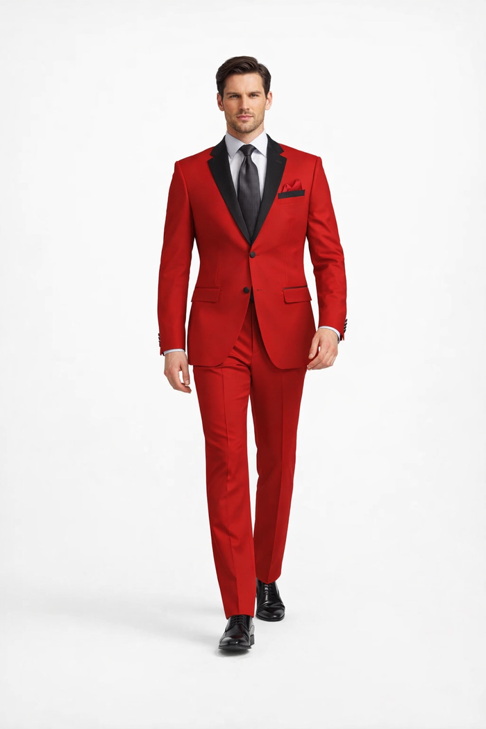 Mens Red Suit Color Two Button Suit Modern Fit