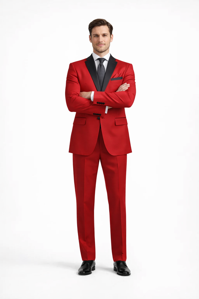 Mens Red Suit Color Two Button Suit Modern Fit
