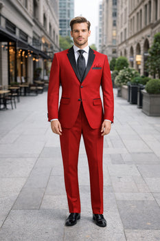 Mens Red Suit Color Two Button Suit