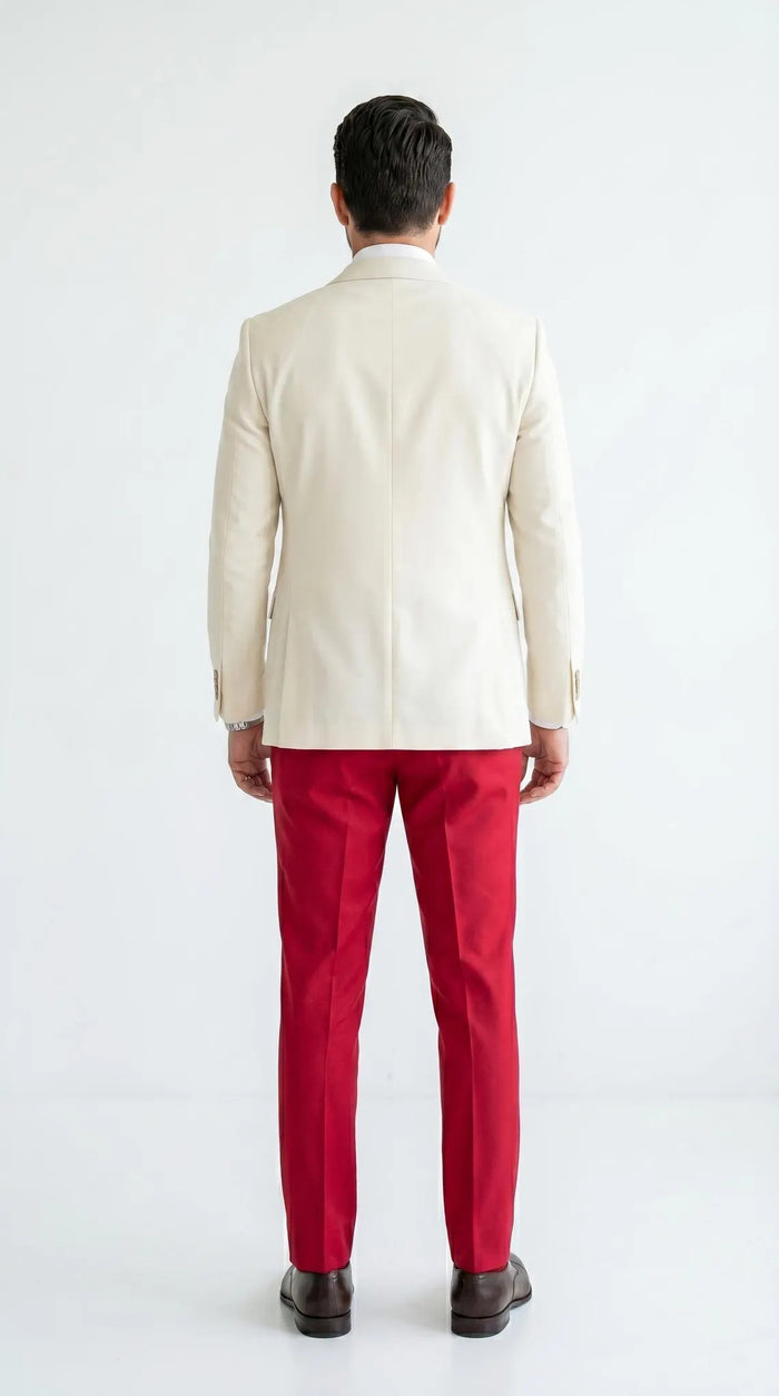 Men's Cream and Red 3 Piece Suit – Cream Blazer, Red Vest Suit and Red Pants