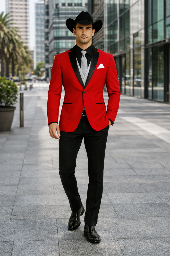 Men's Red  One Button Suit Modern Fit