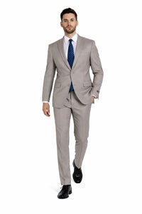 Tan ~ Beige Pinstripe 2 Button Suit  Side Vented Suit Regular Modern Fit Suits Flat Front Pants