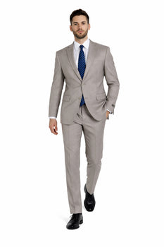 Tan ~ Beige Pinstripe 2 Button Suit Side Vented Suit Regular Modern Fit Suits Flat Front Pants