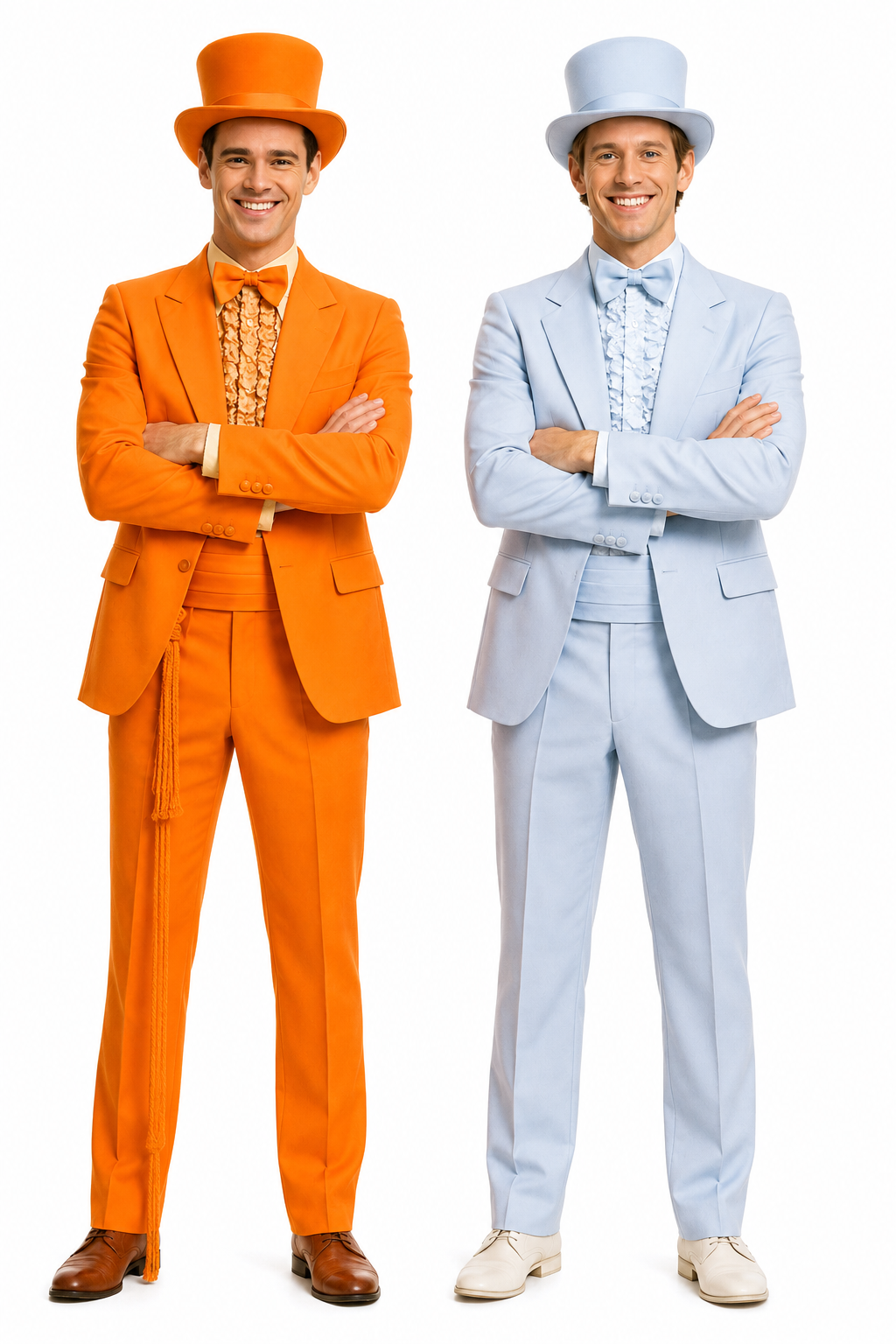 Mens Retro Vintage Party Orange and Sky Blue Suits