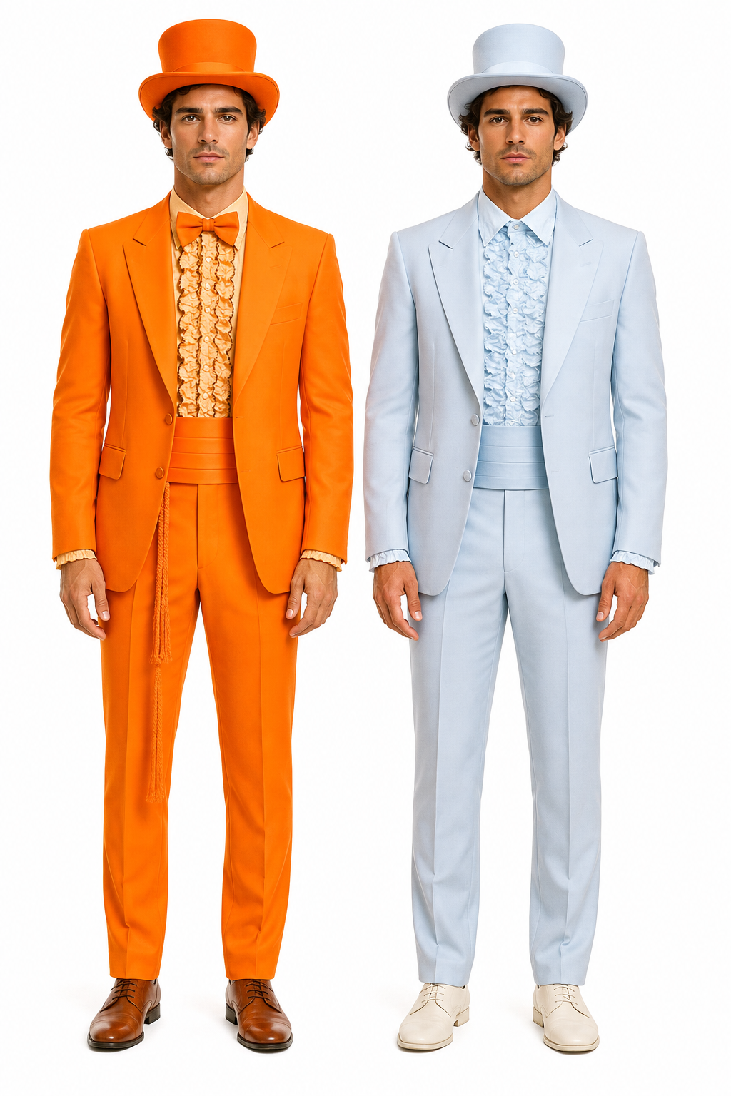 Mens Retro Vintage Party Orange and Sky Blue Suits