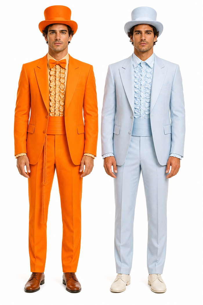 Mens Retro Vintage Party Orange and Sky Blue Suits