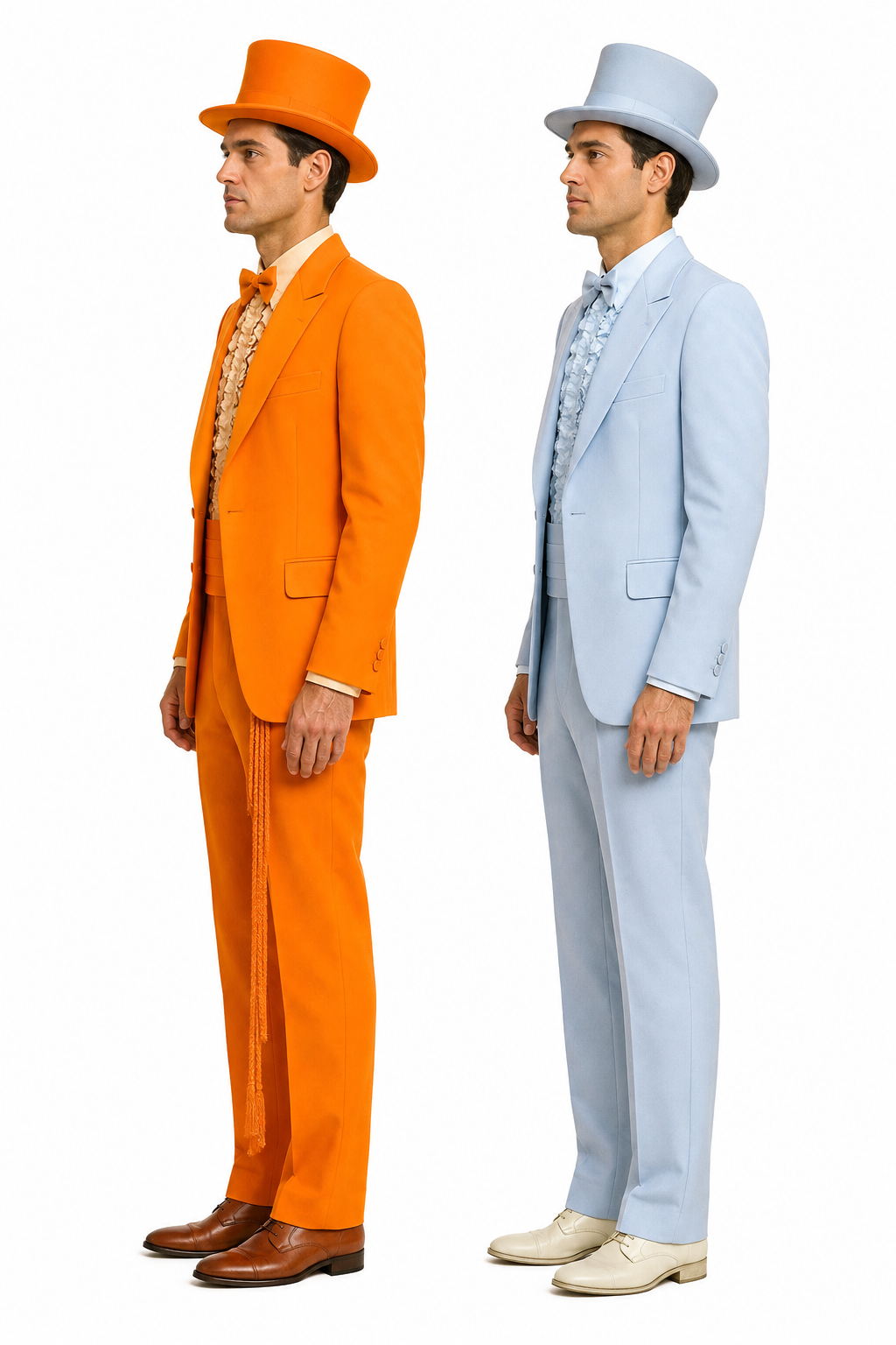 Mens Retro Vintage Party Orange and Sky Blue Suits