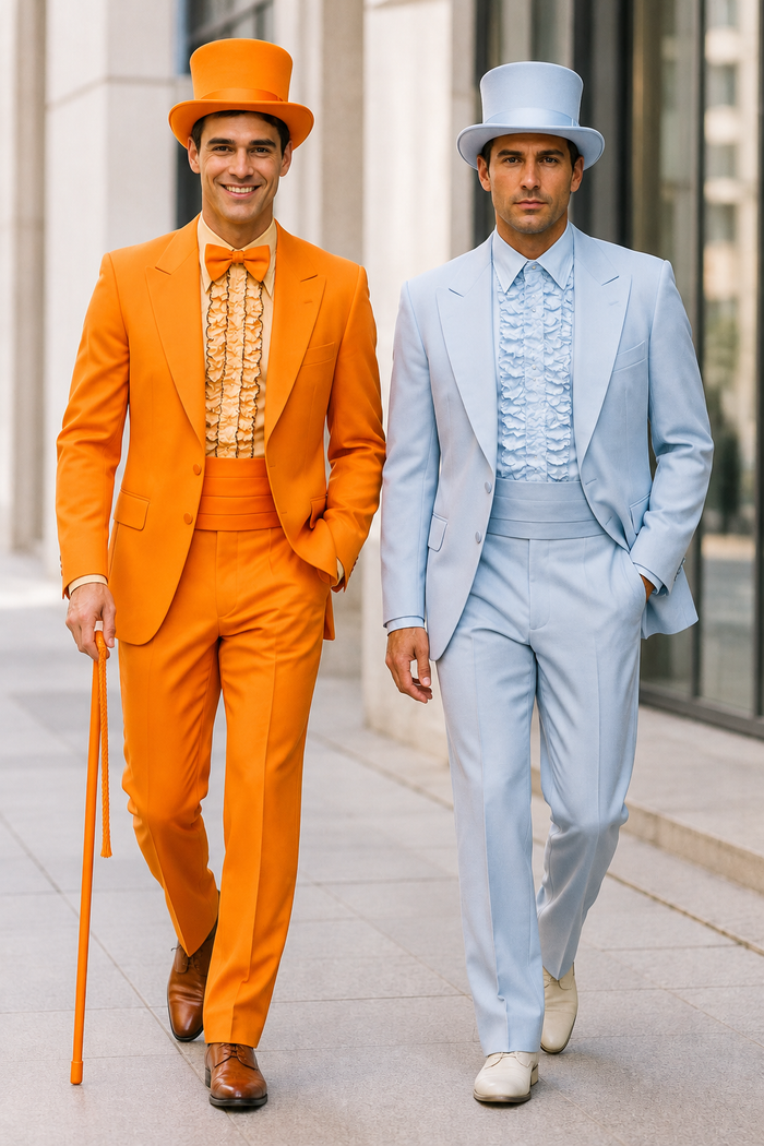 Mens Retro Vintage Party Orange and Sky Blue Suits