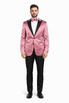 rose gold dress and black suit Rose gold prom dress couple