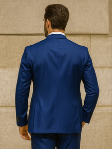 Men’s Designer Blue Suit with Vest and Pocket Chain – Stylish Attire
