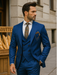 Men’s Designer Blue Suit with Vest and Pocket Chain – Stylish Attire