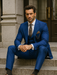 Men’s Designer Blue Suit with Vest and Pocket Chain – Stylish Attire