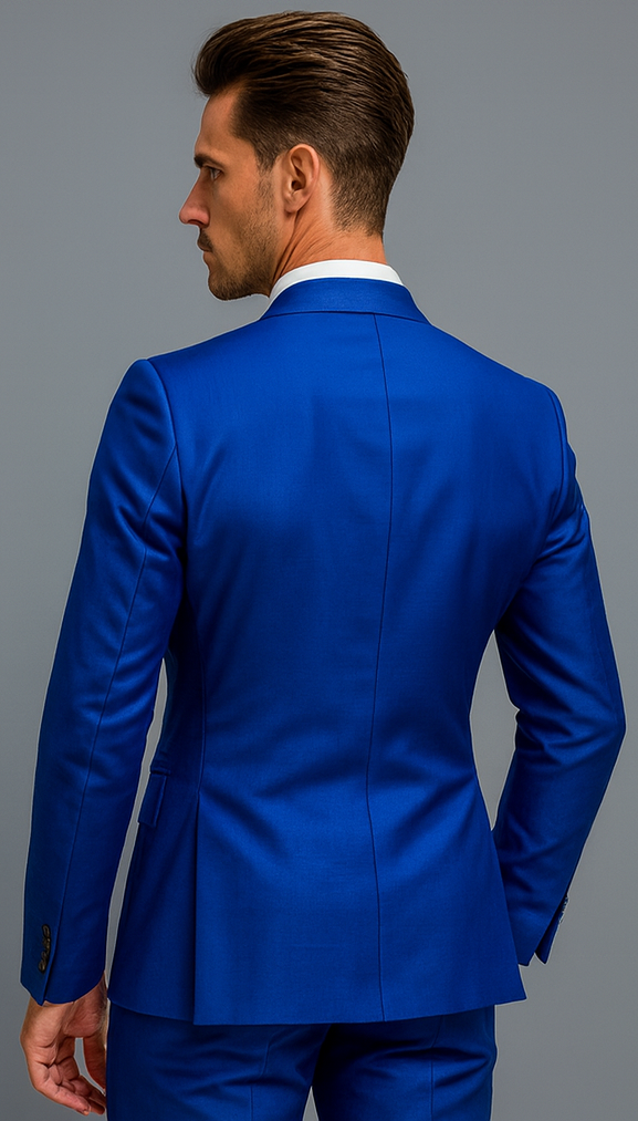 Mens Royal Blue Double Breasted Suit - 100% Suit - 100% Percent Wool Fabric Suit - Worsted Wool Business Suit
