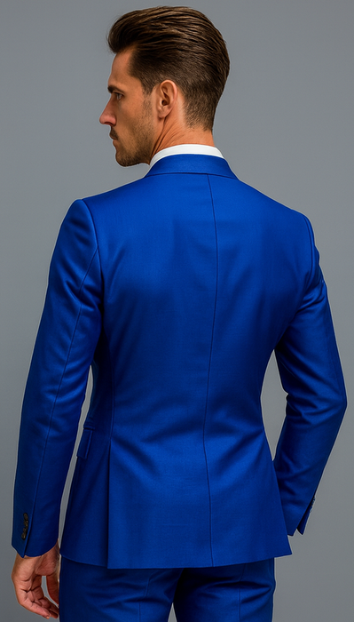Mens Royal Blue Double Breasted Suit - 100% Suit - 100% Percent Wool Fabric Suit - Worsted Wool Business Suit