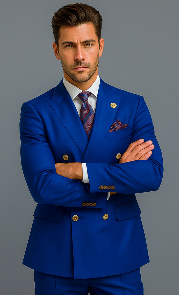 Statement Mens 3 Piece Suit - Tone on Tone Plaid Indigo - 100% Percent Wool Fabric Suit - Worsted Wool Business Suit