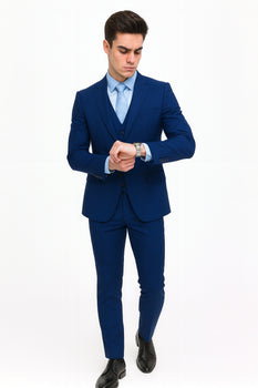 Men’s Royal Blue Modern Fit 3-Piece Vested Suit – Premium Formal Wear for Weddings & Business