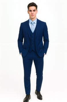Men’s Royal Blue Modern Fit 3-Piece Vested Suit – Premium Formal Wear for Weddings & Business