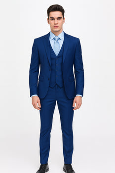 Men’s Royal Blue Modern Fit 3-Piece Vested Suit – Premium Formal Wear for Weddings & Business