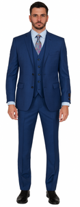 Vitali Brand Suits - Men's Royal Blue Modern Sheen Sharkskin Design Suits
