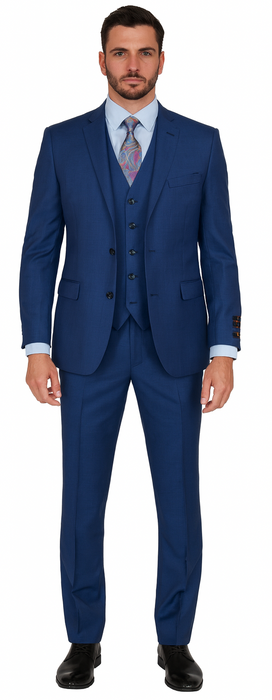 Men's Royal Blue Modern Sheen Sharkskin Design Suits