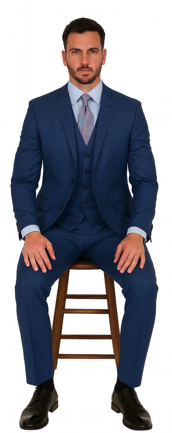 Vitali Brand Suits - Men's Royal Blue Modern Sheen Sharkskin Design Suits