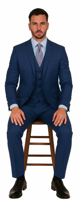 Men's Royal Blue Modern Sheen Sharkskin Design Suits