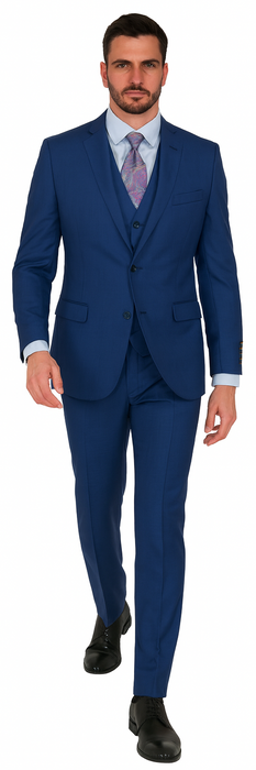 Men's Royal Blue Modern Sheen Sharkskin Design Suits