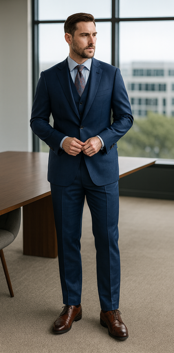 Vitali Brand Suits - Men's Royal Blue Modern Sheen Sharkskin Design Suits