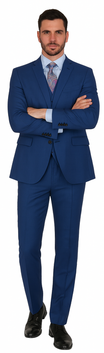 Men's Royal Blue Modern Sheen Sharkskin Design Suits