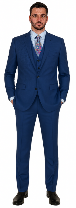 Men's Royal Blue Modern Sheen Sharkskin Design Suits