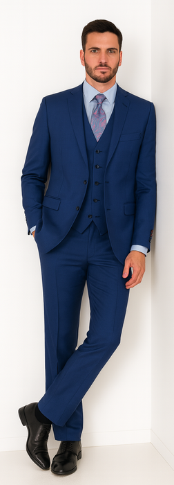 Men's Royal Blue Modern Sheen Sharkskin Design Suits