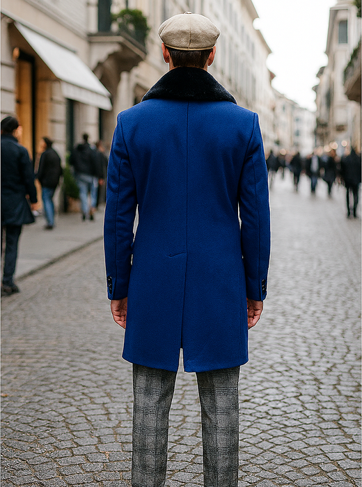 Mens Royal Blue Overcoat – Stylish Blue Carcoat & Topcoat for Winter Elegance