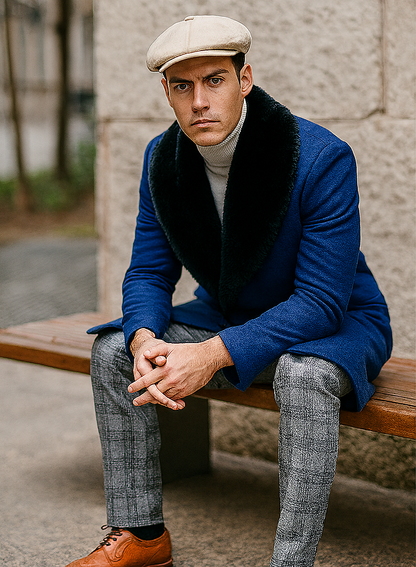 Mens Royal Blue Overcoat – Stylish Blue Carcoat & Topcoat for Winter Elegance