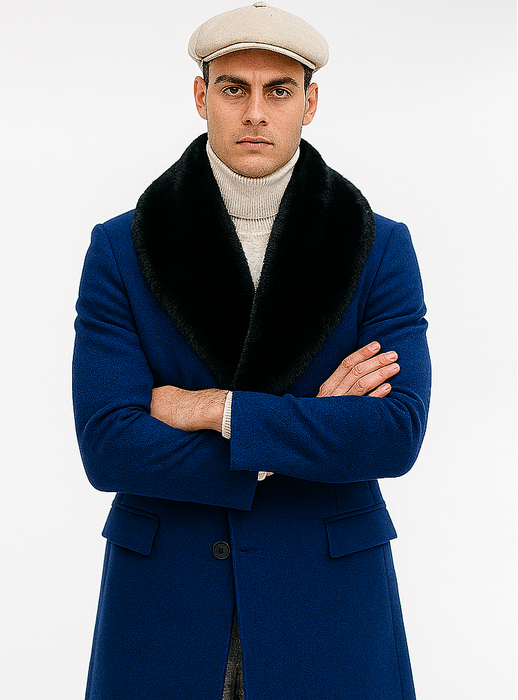 Mens Royal Blue Overcoat – Stylish Blue Carcoat & Topcoat for Winter Elegance