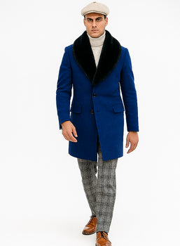 Mens Royal Blue Overcoat – Stylish Blue Carcoat & Topcoat for Winter Elegance