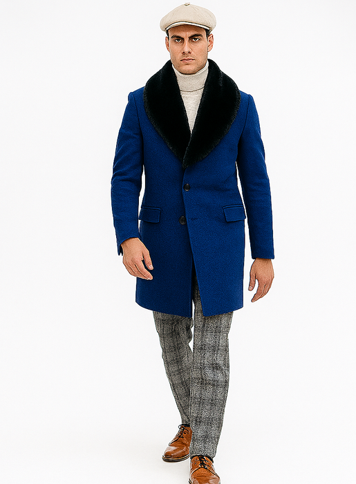 Mens Royal Blue Overcoat – Stylish Blue Carcoat & Topcoat for Winter Elegance
