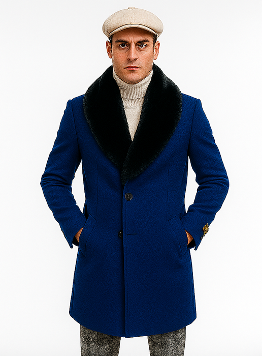Mens Royal Blue Overcoat – Stylish Blue Carcoat & Topcoat for Winter Elegance