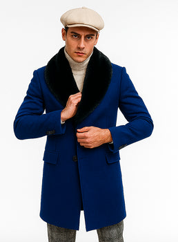 Mens Royal Blue Overcoat – Stylish Blue Carcoat & Topcoat for Winter Elegance