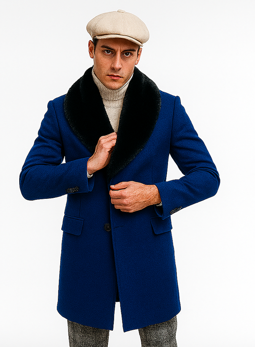 Mens Royal Blue Overcoat – Stylish Blue Carcoat & Topcoat for Winter Elegance