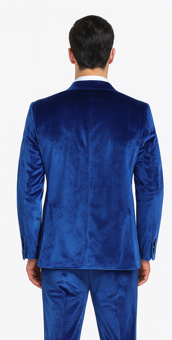 Tazzio Men’s Royal Blue Velvet Suit – Slim Fit 2-Piece Peak Lapel Formalwear