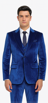 Tazzio Men’s Royal Blue Velvet Suit – Slim Fit 2-Piece Peak Lapel Formalwear
