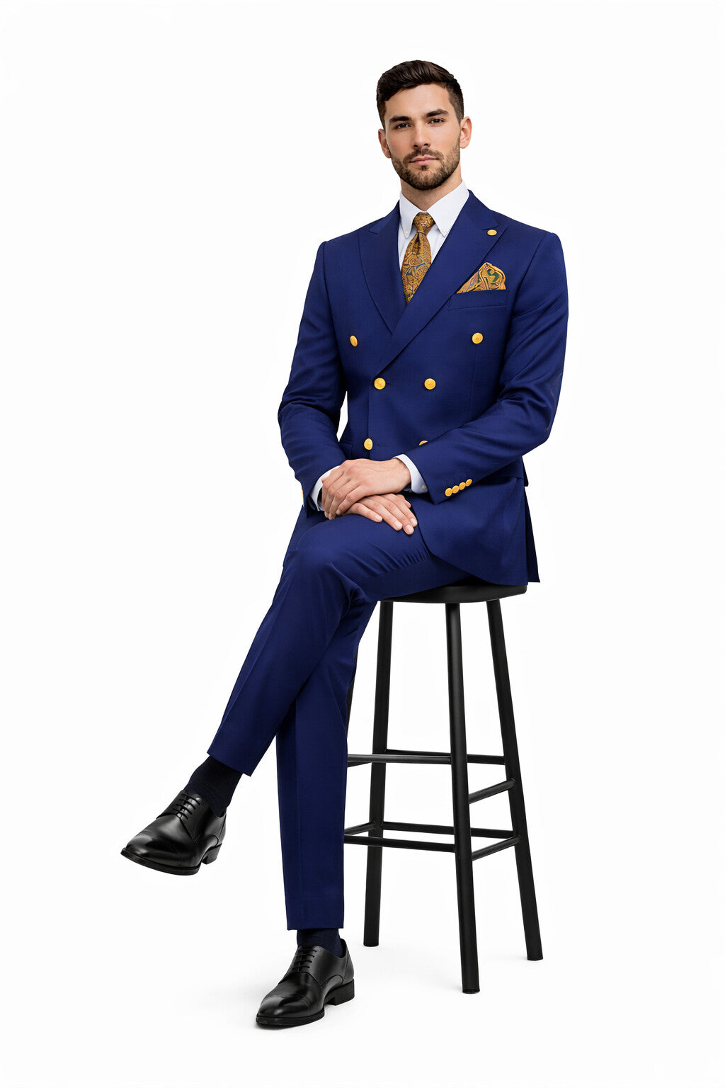 Mens Double Breasted Blazer - Wool Royal Blue Sport Coat With Gold Buttons - Image 4