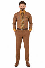 Rust Tone on Tone Check Pattern Dress Shirt Set with Cuff