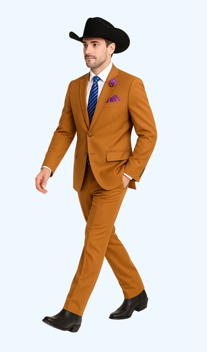 Men's Rust Classic Fit 2 Button Two-Piece Side Vents Cheap Priced Business Suits Clearance Sale