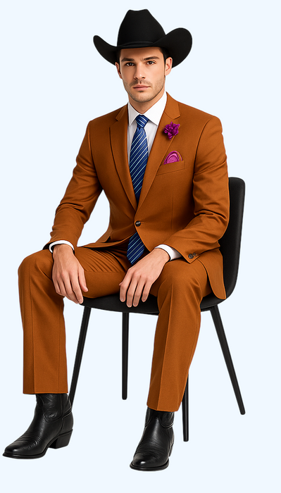 Men's Rust Classic Fit 2 Button Two-Piece Side Vents Cheap Priced Business Suits Clearance Sale