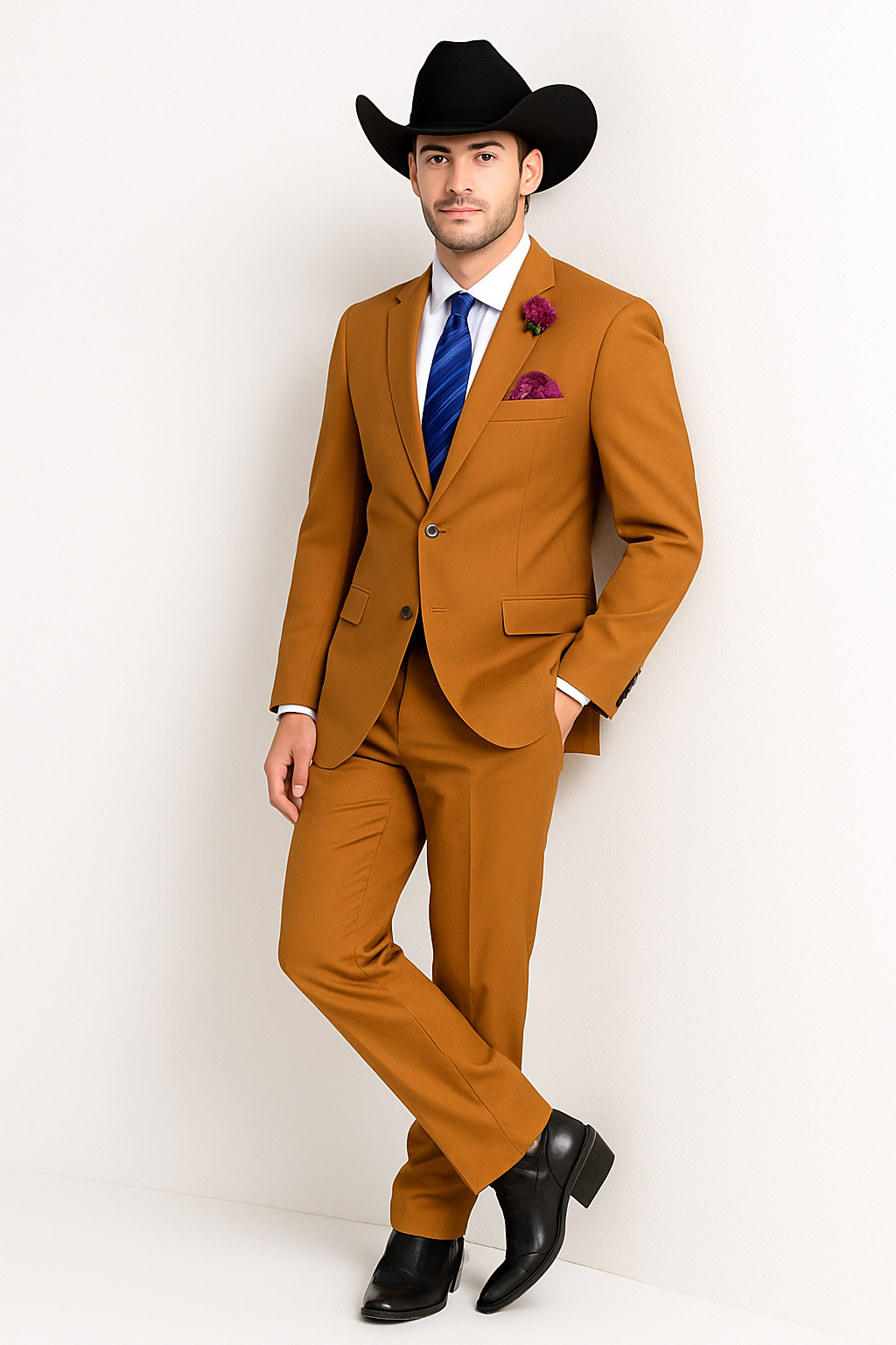 Men's Rust Classic Fit 2 Button Two-Piece Side Vents Cheap Priced Business Suits Clearance Sale - Image 3