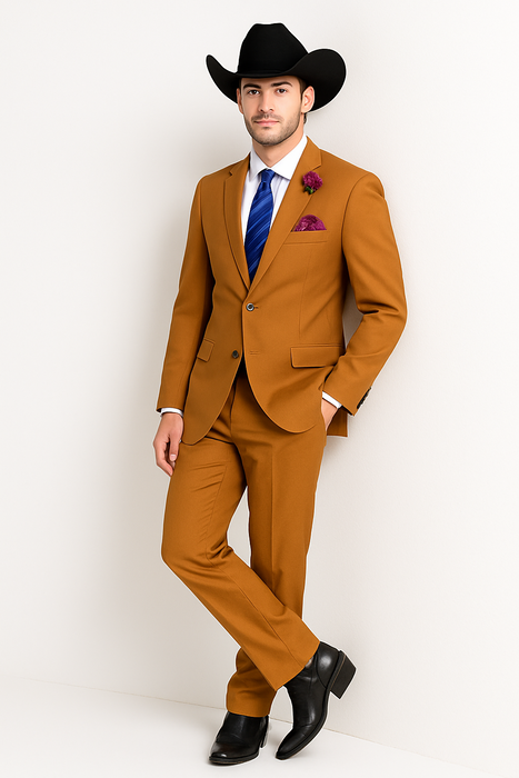 Men's Rust Classic Fit 2 Button Two-Piece Side Vents Cheap Priced Business Suits Clearance Sale
