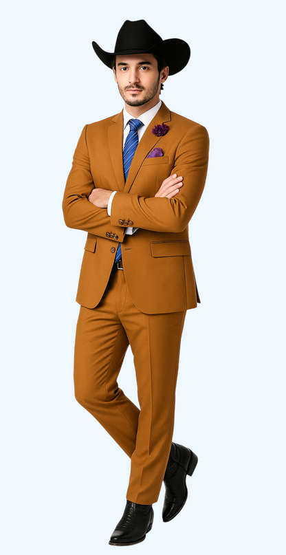 Men's Rust Classic Fit 2 Button Two-Piece Side Vents Cheap Priced Business Suits Clearance Sale - Image 6