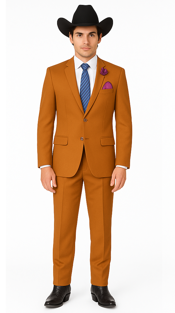 Men's Rust Classic Fit 2 Button Two-Piece Side Vents Cheap Priced Business Suits Clearance Sale